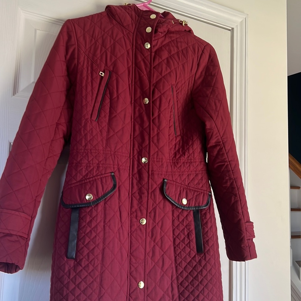 Coke Haan quilted parka jacket. Barn red XS EUC